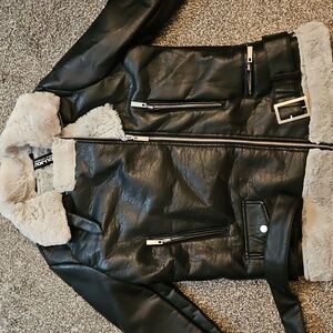 Jou Jou Black and Cream Faux Leather Jacket